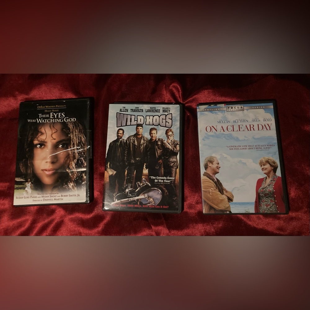 Lot of 3 DVDs: Wild Hogs, On A Clear Day, and Their Eyes Were Watching God